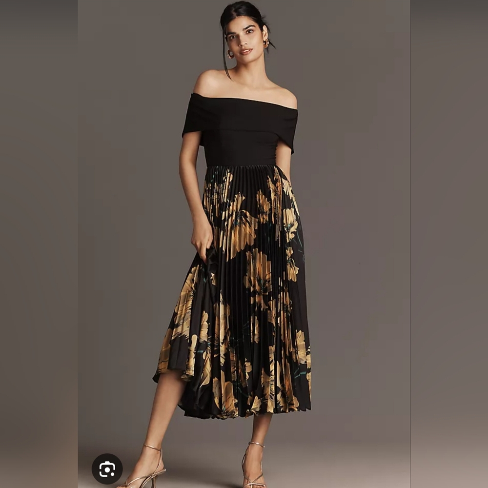 Hutch Black and Gold Off-Shoulder Midi Dress